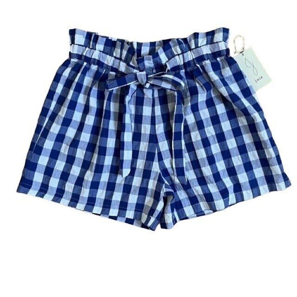 Joie Blue & White Gingham Check High Rise Shorts Size XL NWT